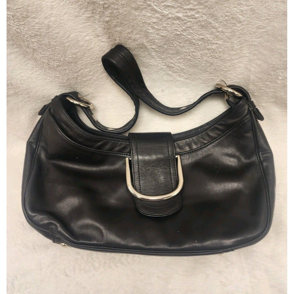 Perlina Black Leather Hobo with Silver Hardware